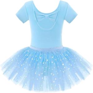 Zaclotre Girls Ballet Leotards Short Sleeve Bow Back Tutu Ballerina Costume Toddler Dance Dress Outfit Combo(Blue)
