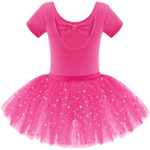 Zaclotre Girls Ballet Leotards Short Sleeve Bow Back Tutu Ballerina Costume Toddler Dance Dress Outfit Combo(Hot Pink)
