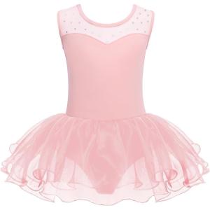 Zaclotre Girls Ballet Leotards Sparkly Sleevesless Mesh Dance Dress Tutu Ballerina Costume for Kids(Ballet Pink)