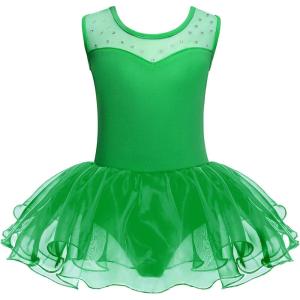 Zaclotre Girls Ballet Leotards Sparkly Sleevesless Mesh Dance Dress Tutu Ballerina Costume for Kids(Green)