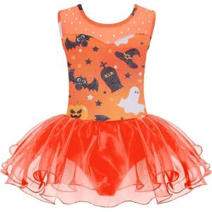 Zaclotre Girls Ballet Leotards Sparkly Sleevesless Mesh Dance Dress Tutu Ballerina Costume for Kids(Halloween)