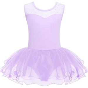 Zaclotre Girls Ballet Leotards Sparkly Sleevesless Mesh Dance Dress Tutu Ballerina Costume for Kids(Lilac)