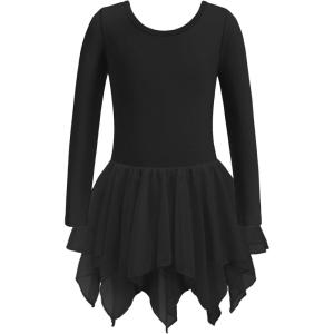 Zaclotre Girls Ballet Leotards with Irregular 2-Layer Skirts Long Sleeve Dance Dress Toddler Ballerina Outfits(Black)