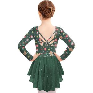 Zaclotre Girls Ballet Leotards with Shinny Skirts Long Sleeve Crisscross Back Dance Dress Outfits(Christmas)