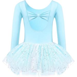 Zaclotre Girls Ballet Long Sleeve Skirted Leotards with Tutus Skirt Dance Dress Ballerina Outfits(Aqua Blue)