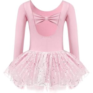 Zaclotre Girls Ballet Long Sleeve Skirted Leotards with Tutus Skirt Dance Dress Ballerina Outfits(Ballet Pink/Bow Back)