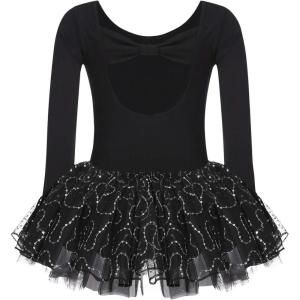 Zaclotre Girls Ballet Long Sleeve Skirted Leotards with Tutus Skirt Dance Dress Ballerina Outfits(Black/Bow Back)
