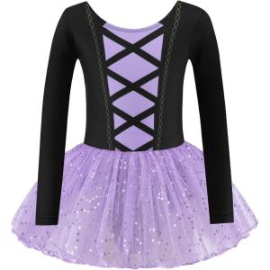Zaclotre Girls Ballet Long Sleeve Skirted Leotards with Tutus Skirt Dance Dress Ballerina Outfits(Black/Purple)