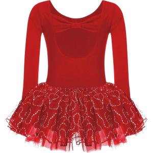 Zaclotre Girls Ballet Long Sleeve Skirted Leotards with Tutus Skirt Dance Dress Ballerina Outfits(Red)