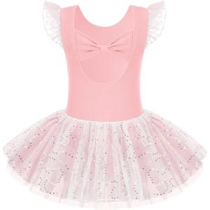 Zaclotre Girls Ballet Ruffle Short Sleeve Skirted Leotards with Tutus Skirt Dance Dress Ballerina Outfits(Z-ballet Pink)