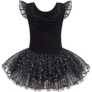 Zaclotre Girls Ballet Ruffle Short Sleeve Skirted Leotards with Tutus Skirt Dance Dress Ballerina Outfits(Z-black)