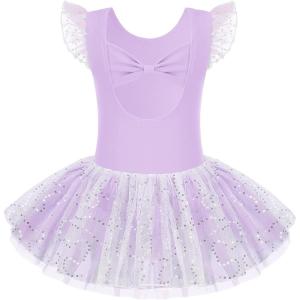 Zaclotre Girls Ballet Ruffle Short Sleeve Skirted Leotards with Tutus Skirt Dance Dress Ballerina Outfits(Z-lavender)