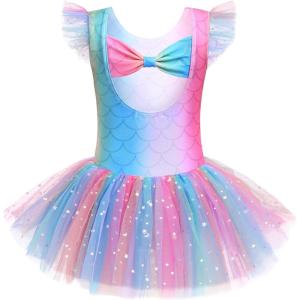 Zaclotre Girls Ballet Ruffle Short Sleeve Skirted Leotards with Tutus Skirt Dance Dress Ballerina Outfits(Z-rainbow Print)