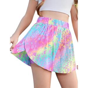 Zaclotre Girls Butterfly Shorts with Pockets 2 in 1 Flowy Running Shorts Kids Athletic Skorts for Tennis Cheer Dance(Rainbow Leopard)