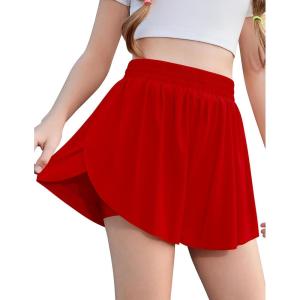 Zaclotre Girls Butterfly Shorts with Pockets 2 in 1 Flowy Running Shorts Kids Athletic Skorts for Tennis Cheer Dance(Red)
