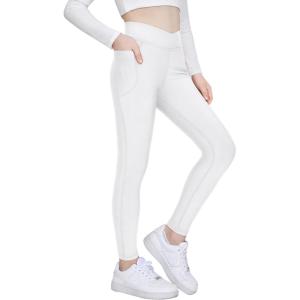 Zaclotre Girls Fleece Lined Leggings Kids Water Resistant Winter Warm Crossover Athletic Yoga Pants with Pockets(White)