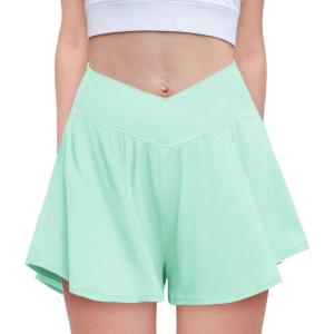 Zaclotre Girls Flowy Shorts with Spandex Liner V Crossover 2 in 1 Athletic Running Shorts with Pockets Kids Butterfly Skorts(Green)