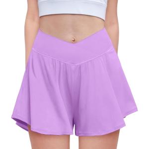 Zaclotre Girls Flowy Shorts with Spandex Liner V Crossover 2 in 1 Athletic Running Shorts with Pockets Kids Butterfly Skorts(Purple)