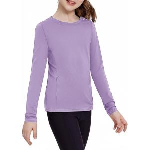 Zaclotre Girls Long Sleeve Shirts with Zipper Pockets Quick Dry Athletic Workout Tops for Kids Sport Performance Clothes(Purple)