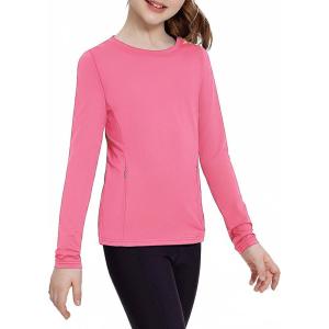 Zaclotre Girls Long Sleeve Shirts with Zipper Pockets Quick Dry Athletic Workout Tops for Kids Sport Performance Clothes(Rose Pink)