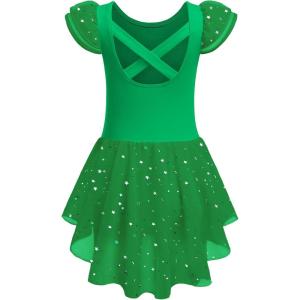 Zaclotre Girls Ruffle Sleeve Ballet Leotard with Skirt Criss-Cross Back Dance Dresses Outfit(Green)