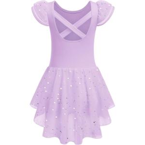 Zaclotre Girls Ruffle Sleeve Ballet Leotard with Skirt Criss-Cross Back Dance Dresses Outfit(Lilac)