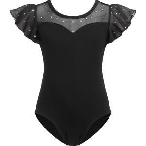 Zaclotre Girls Ruffle Sleeve Ballet Leotards Toddler Mesh Dance Leotard Sparkly Gymnastics Outfits(Black)