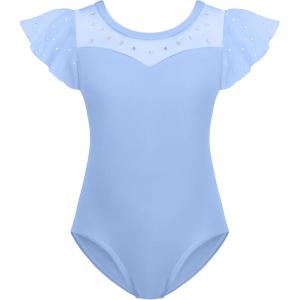Zaclotre Girls Ruffle Sleeve Ballet Leotards Toddler Mesh Dance Leotard Sparkly Gymnastics Outfits(Blue)