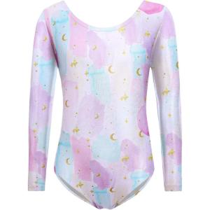 Zaclotre Girls Sparkling Stars Gymnastics Long Sleeve Leotards for Patriotic USA Kids(Multicolor)