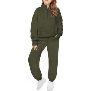Zaclotre Girls Sweatsuit 2 Piece Outfits Fall Winter Fleece Half Zip Thumb Hole Sweatshirts and Sweatpants Joggers Set(Army Green)