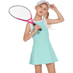 Zaclotre Girls Tennis Dress Cute Golf Outfit Sleeveless Workout Athletic Dresses with Shorts Pockets(Light Green)