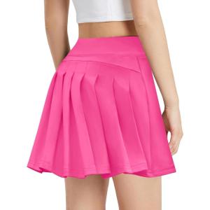 Zaclotre Girls Tennis Skirt with Shorts Pleated Back Kids Golf Skort Workout Running Sports Athletic Skirt with Pockets(Rose Red)