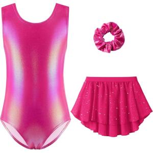 Zaclotre Gymnastics Leotards for Girls Sparkly Sleeveless Ballet Dance Dress Outfit Combo with Removable Skirt(Sparkly Hot Pink)