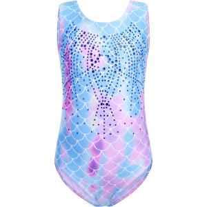 Zaclotre Gymnastics Leotards for Girls with Shorts Rainbow Star Leopard Toddler Kids Sparkly Dance Outfits Biketard(Blue Pink Mermaid)