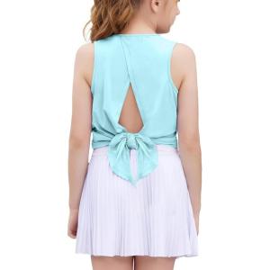 Zaclotre Kid Girls Athletic Tank Tops Open Tie Back Sleeveless Workout Running Tennis Sports Shirts 5-14Years(Green Aqua)