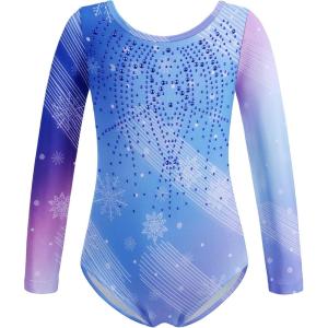 Zaclotre Kid Girls Gymnastic Leotard Long Sleeve Color Gradient Sparkly Ballet Dance One Piece Outfit(Gradual Snowflake)