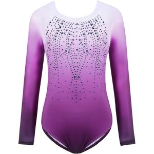 Zaclotre Kid Girls Gymnastic Leotard Long Sleeve Color Gradient Sparkly Ballet Dance One Piece Outfit(Lilac)