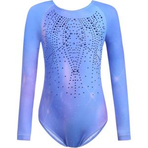 Zaclotre Kid Girls Gymnastic Leotard Long Sleeve Color Gradient Sparkly Ballet Dance One Piece Outfit(Shiny Multicolor)