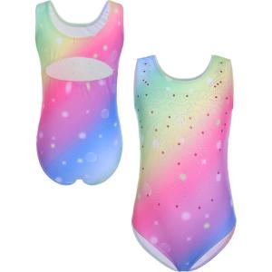 Zaclotre Kid Girls Gymnastic Leotard Sparkly Diamond Color Gradient Ballet Dance One Piece Outfit(Rainbow)