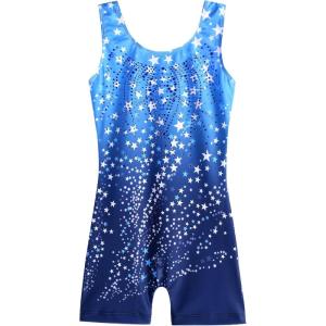 Zaclotre Kid Girls Gymnastic Leotard Sparkly Shiny Diamond Ballet Dance One Piece Outfit(Blue Star)