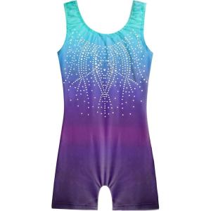 Zaclotre Kid Girls Gymnastic Leotard Sparkly Shiny Diamond Ballet Dance One Piece Outfit(Gradient Aqua)