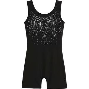 Zaclotre Kid Girls Gymnastic Leotard Sparkly Shiny Diamond Ballet Dance One Piece Outfit(Shiny Black)