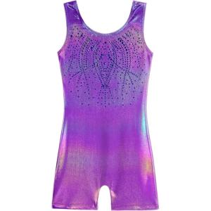 Zaclotre Kid Girls Gymnastic Leotard Sparkly Shiny Diamond Ballet Dance One Piece Outfit(Sparkly Purple)