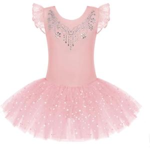 Zaclotre Kid Girls Ruffle Sleeve Ballet Skirted Leotard Shiny Dance Tutu Dresses(Ballet Pink)
