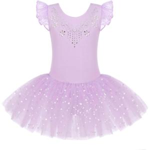 Zaclotre Kid Girls Ruffle Sleeve Ballet Skirted Leotard Shiny Dance Tutu Dresses(Lilac)