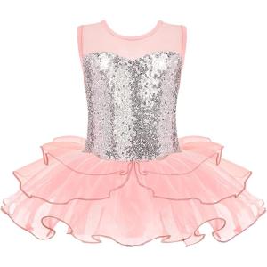 Zaclotre Kids Sequin Ballet Leotards Sleevesless Mesh Tutu Dress Dance Ballerina Outfits(Ballet Pink)