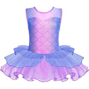 Zaclotre Kids Sequin Ballet Leotards Sleevesless Mesh Tutu Dress Dance Ballerina Outfits(Blue Mermaid)