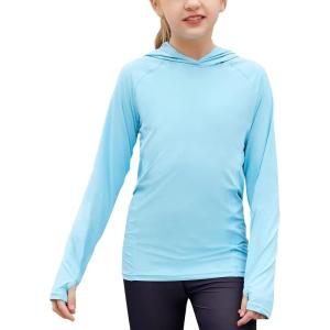 Zaclotre Kids UPF 50+ Sun Shirt Girls Quick Dry Sun Protection Clothing Athletic Hoodie with Thumbholes(Blue)