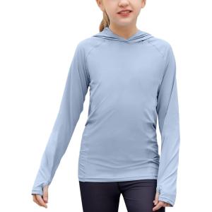 Zaclotre Kids UPF 50+ Sun Shirt Girls Quick Dry Sun Protection Clothing Athletic Hoodie with Thumbholes(Grey)