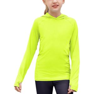 Zaclotre Kids UPF 50+ Sun Shirt Girls Quick Dry Sun Protection Clothing Athletic Hoodie with Thumbholes(Neon Green)